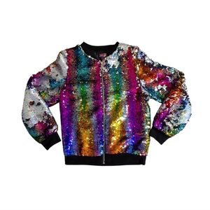 JoJos Closet Rainbow Sequin Jacket Bomber Size 10/12 Large